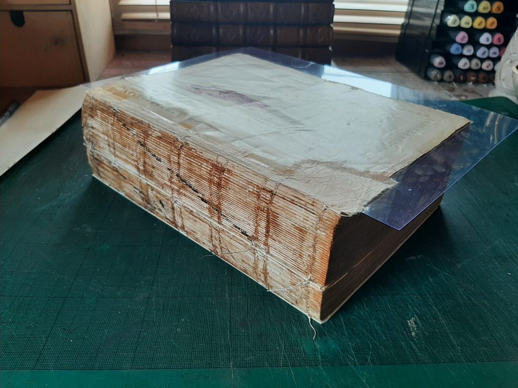 Spanish Bible textblock resewn into one piece