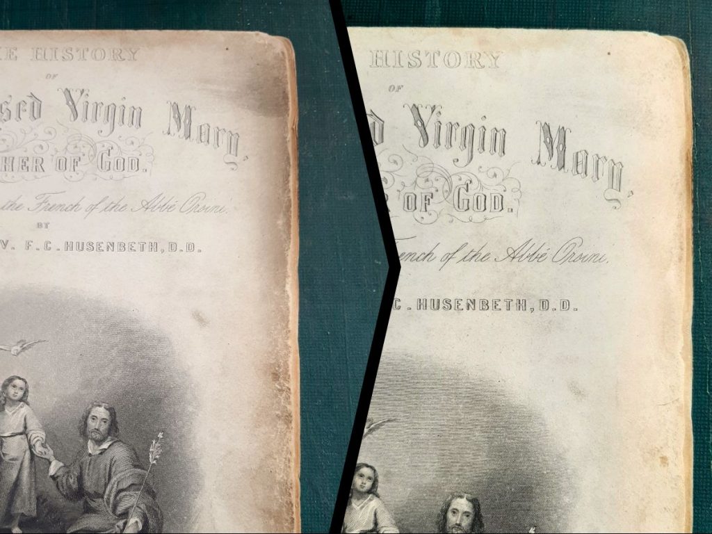 book page after dry cleaning with silicone conservation pad